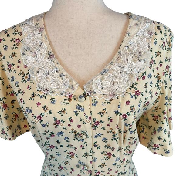 Vintage 80's Melissa Floral Midi Dress Short Sleeve Button Front Tie Back Size 8 - Picture 4 of 7